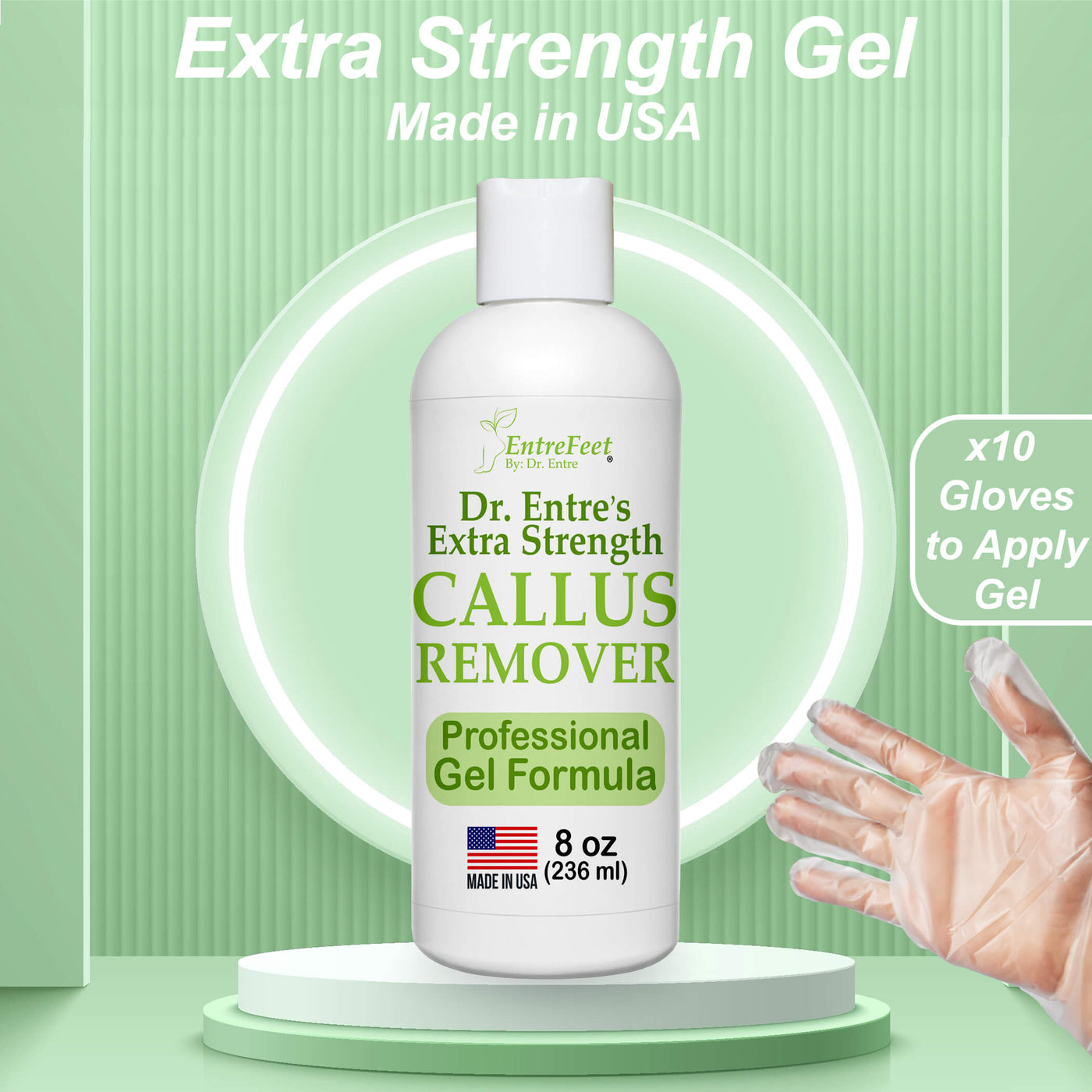 Dr. Entre's Callus Remover Kit: 8oz Callus Remover Gel, Foot File, Pumice Stone, 5 Glove Pairs for Gel Application, Spa Kit, Foot Care, Pedicure Tools