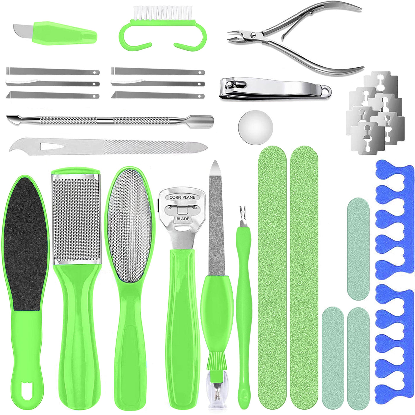 Dr. Entre's Professional Pedicure Kit: 32 in 1 Pedicure Tools Supplies Set, Callus Remover with Foot File, Nail File Buffer, Feet Scrubber Dead Skin Remover