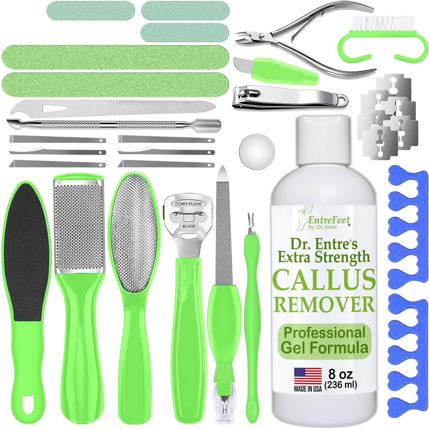 Dr. Entre's Pedicure Kit: 32 in 1 with Callus Remover Gel, Foot File, Pedicure Tools Supplies, Dead Skin Remover, Spa Kit